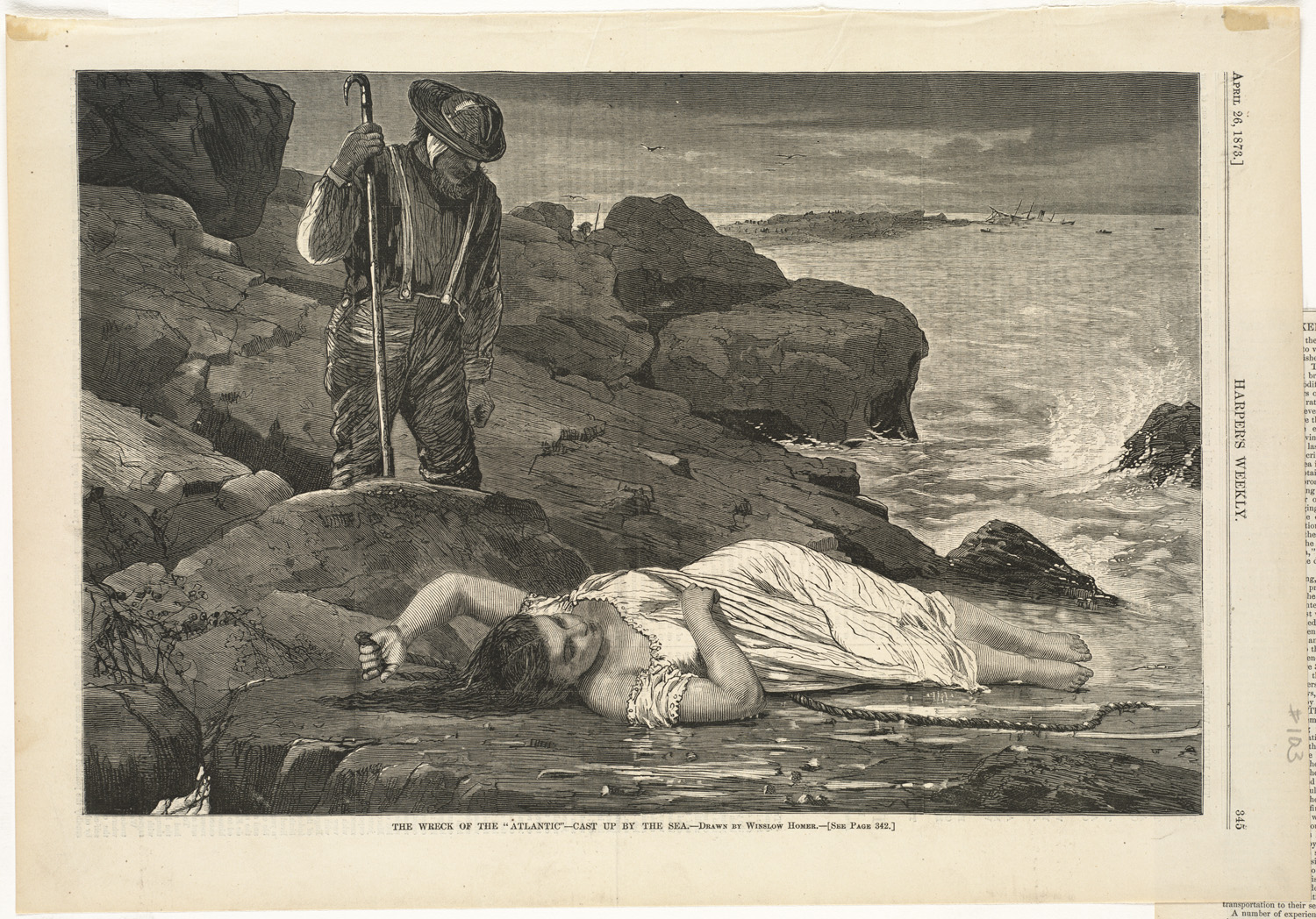 The wreck of the "Atlantic" - Cast up by the sea by Winslow Homer. Published in: Harper's Weekly, April 1873 (full page)