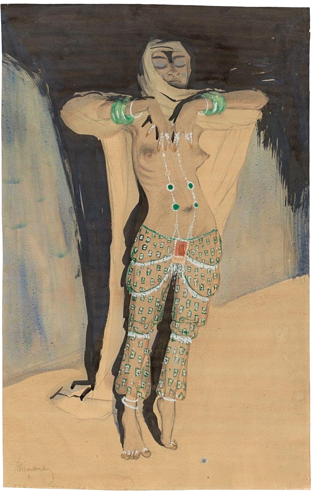 Walter Schnackenberg :: The dancer Carmen Tortola Valencia, 1912. Watercolour, brush and India ink and opaque white over pencil on paper. | src Grisebach Autumn Auctions 2020