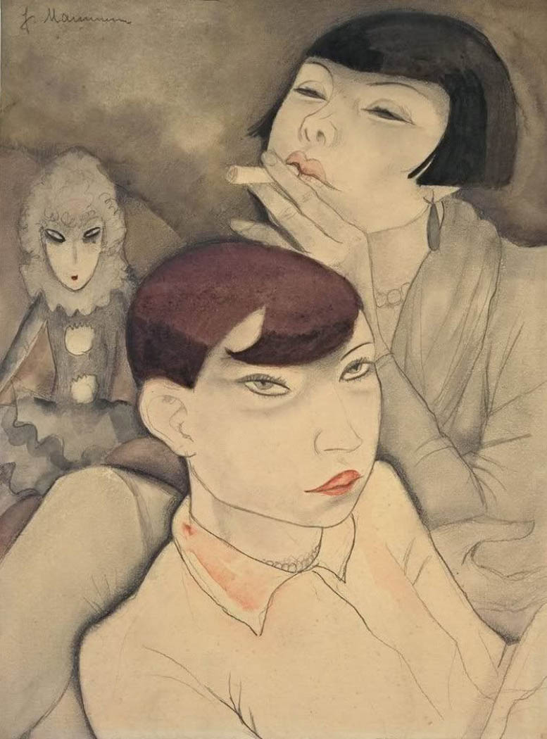 Jeanne Mammen :: Langweilige Puppen | Boring Dolls, 1929. Watercolour and pencil on slightly nacreous wove paper, mounted on cardboard by the artist. | src Die George Economou Kollektion
