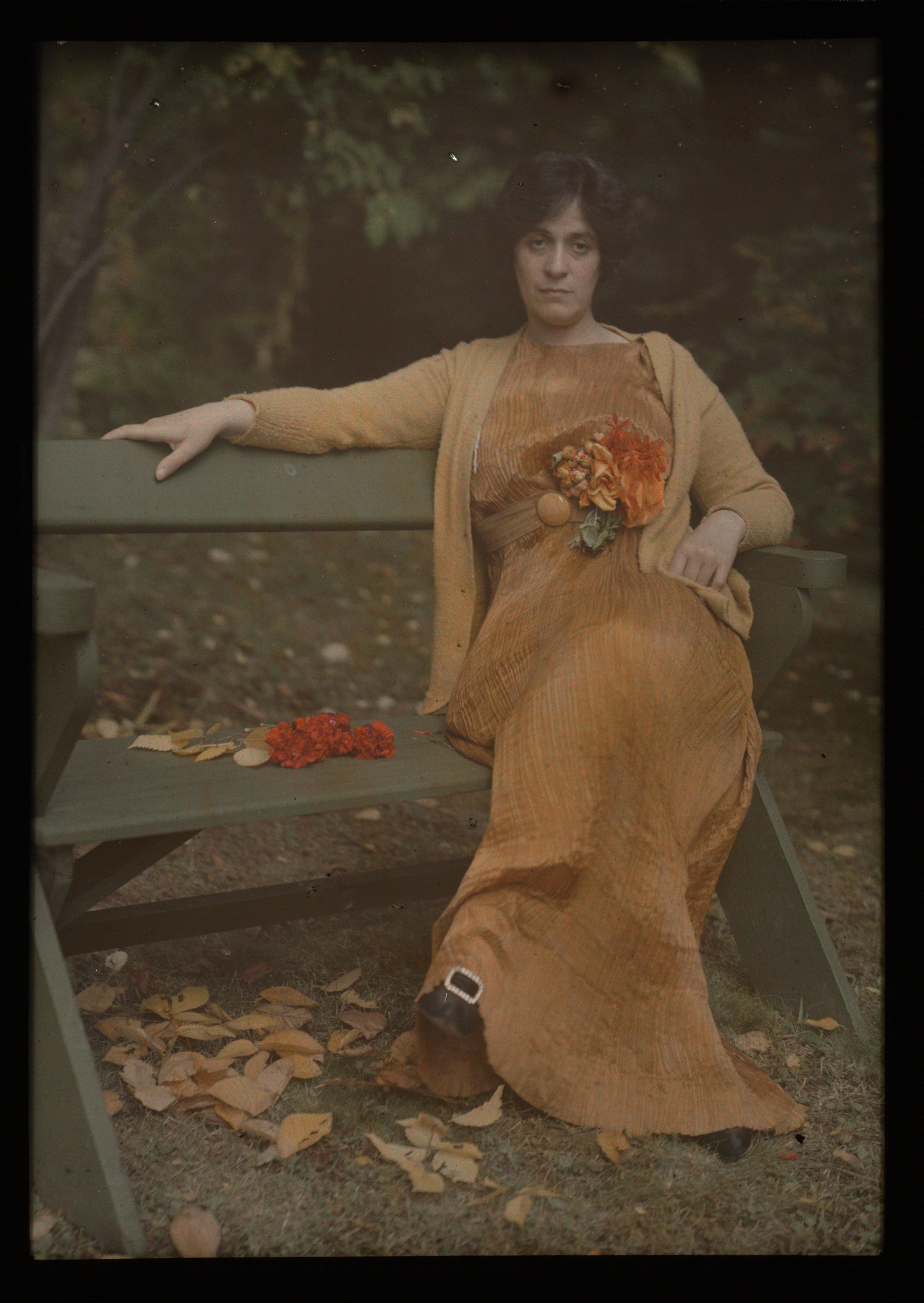 Alfred Stieglitz · Mrs. Selma Schubart [Selma Stieglitz Schubart wearing Fortuny gown], 1907 Autochrome. | src The Met