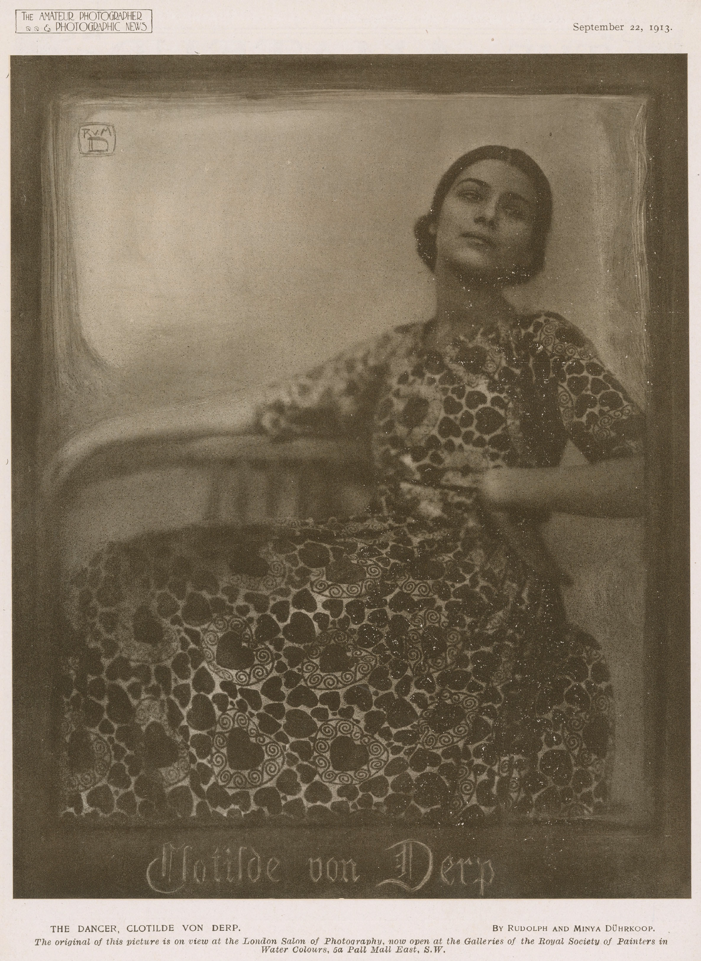 Rudolph and Minya Dührkoop :: The Dancer; Clotilde von Derp. (London Salon of Photography).
Published by The Amateur Photographer & Photographic News, vol. LVIII, p. 264, September 22, 1913. | src Musée Nicéphore Niépce 