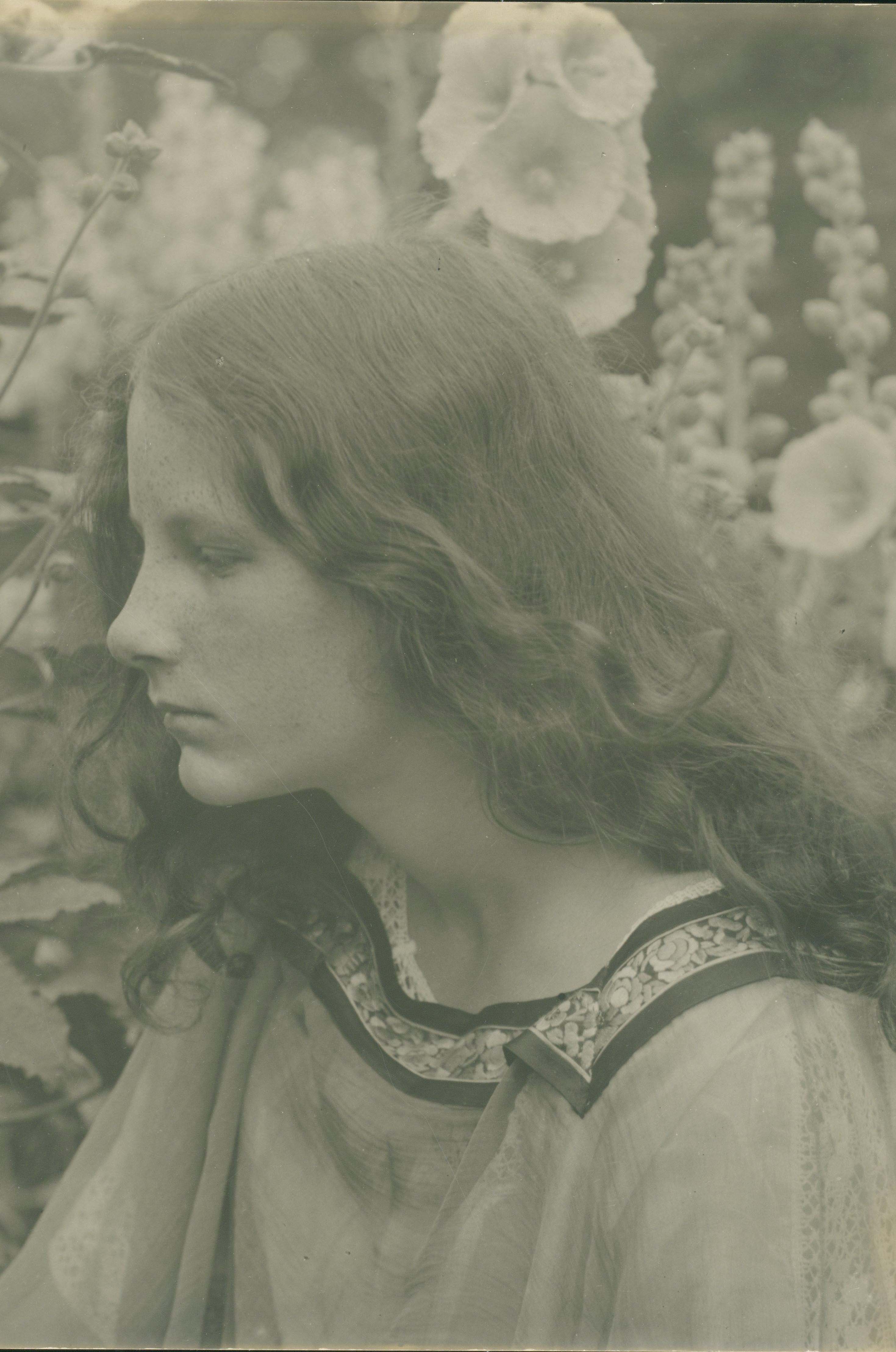 Eva Watson-Schütze :: [Portrait of an unknown woman among hollyhocks], ca. 1910. [detail] | src Rijksmuseum