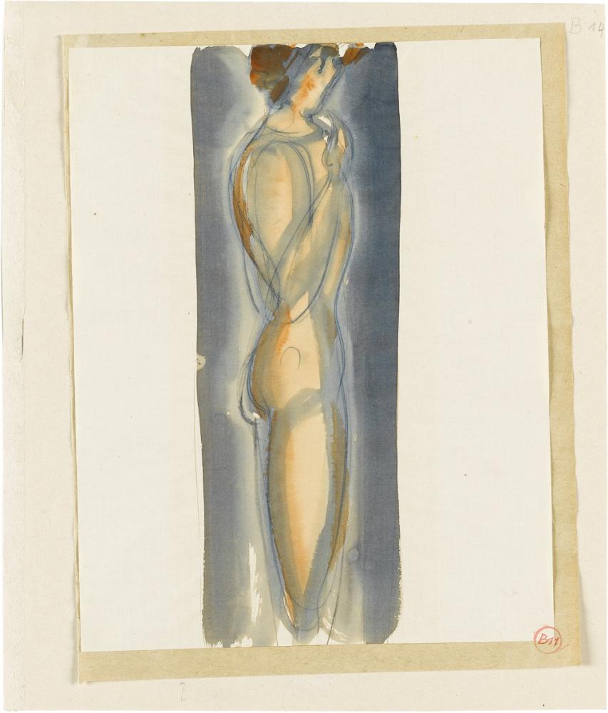 Oskar Schlemmer :: Stehender Akt in Blau, 1931 (Feder in Blau; Pinsel in Blau; Aquarell on Schreibpapier) | src Staatsgalerie Stuttgart