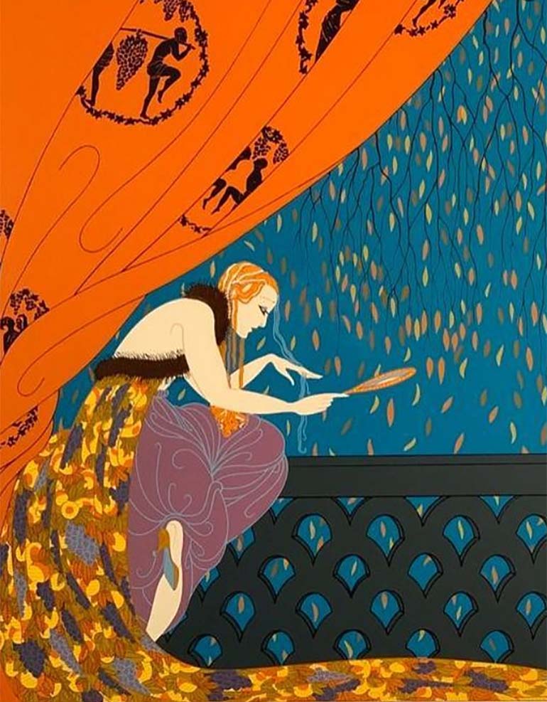 Erté ~ Romain de Tirtoff (1892-1990) :: Fall, serigraph on paper, signed in pencil on lower right, numbered A.P. 38/60, lower left, with blindstamp. Copyright 1979 Circle Fine Art Editions.