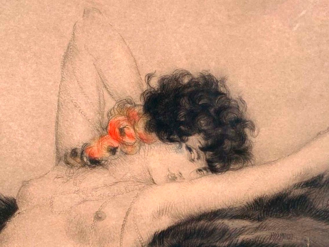 Louis Icart :: "Smoke, or Fumée", 1926, etching with touches of hand coloring on paper, signed in pencil on lower right, numbered 246 on lower left, with blindstamp. (detail) | src Bidsquare ~ Neue Auctions
