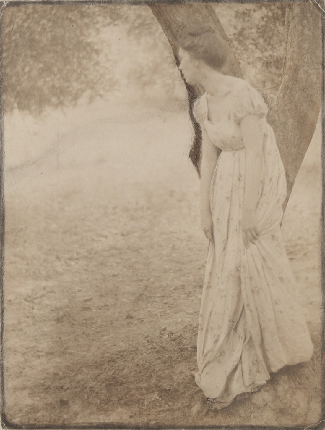 Clarence H. White (1871–1925) :: Letitia Felix holding her skirts, ca. 1897. Platinum print with graphite