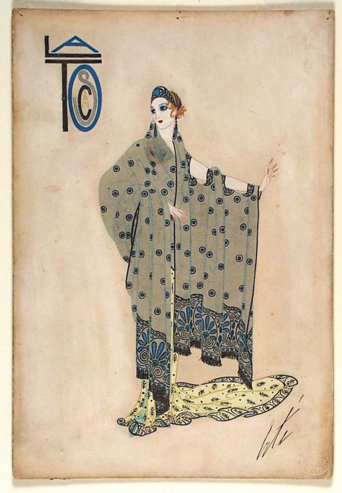 Erté (Romain de Tirtoff) :: Costume Sketch for Ganna Walska as Floria Tosca in 'Tosca', 1920. Gouache on board. | src LACMA