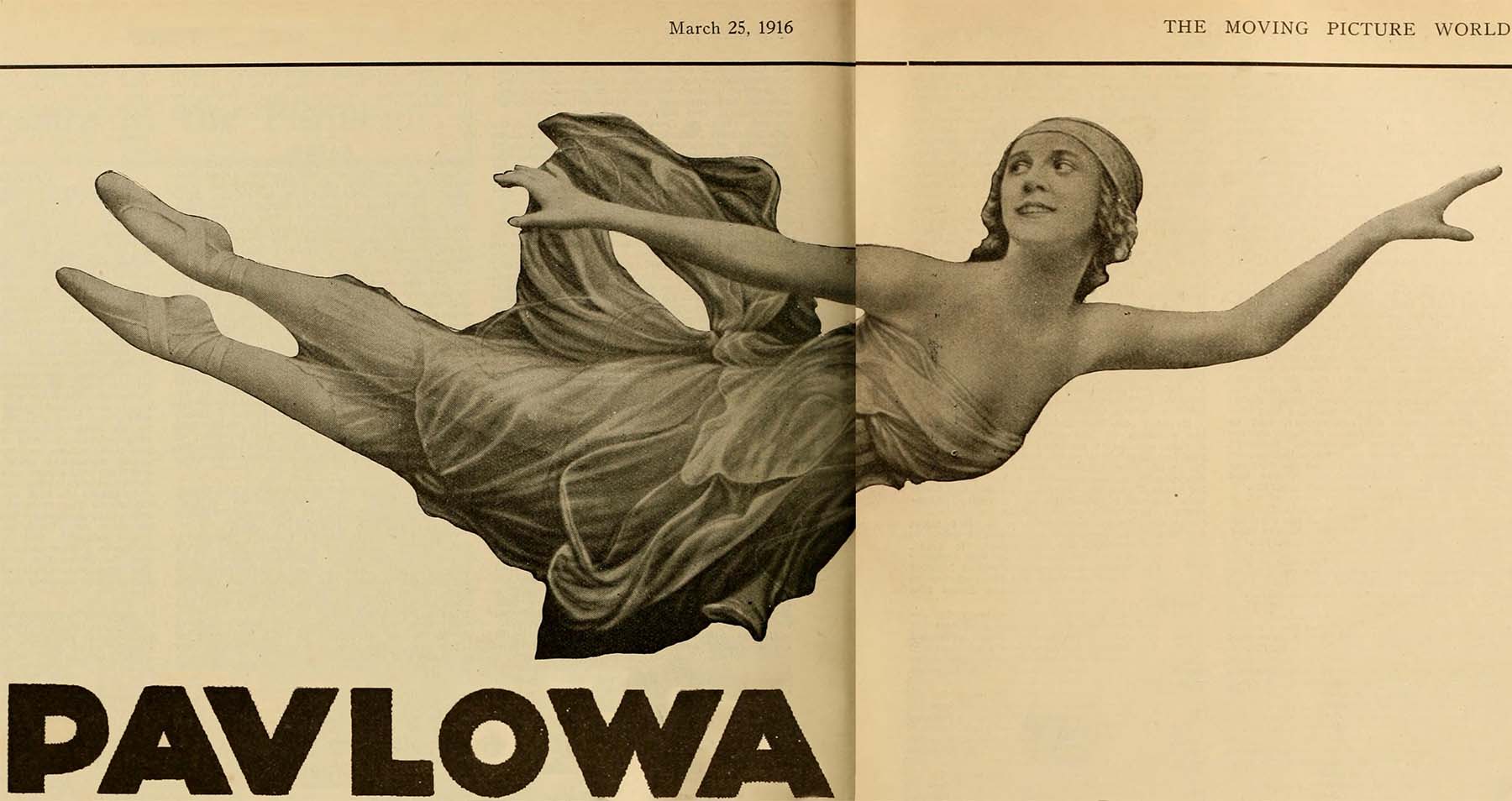 Pavlowa The Incomparable in "The Dumb Girl of Portici". The Moving Picture World, March 1916 [detail]