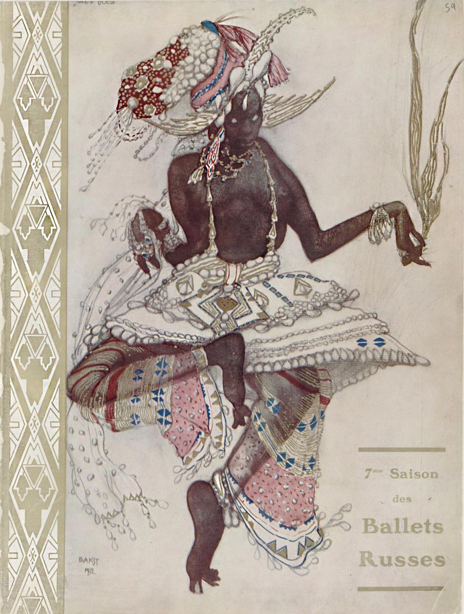 7ème Saison des Ballets Russes, 1912. Costume d'après l'aquarelle de León Bakst, 1912. Comœdia Illustré. | src BnF