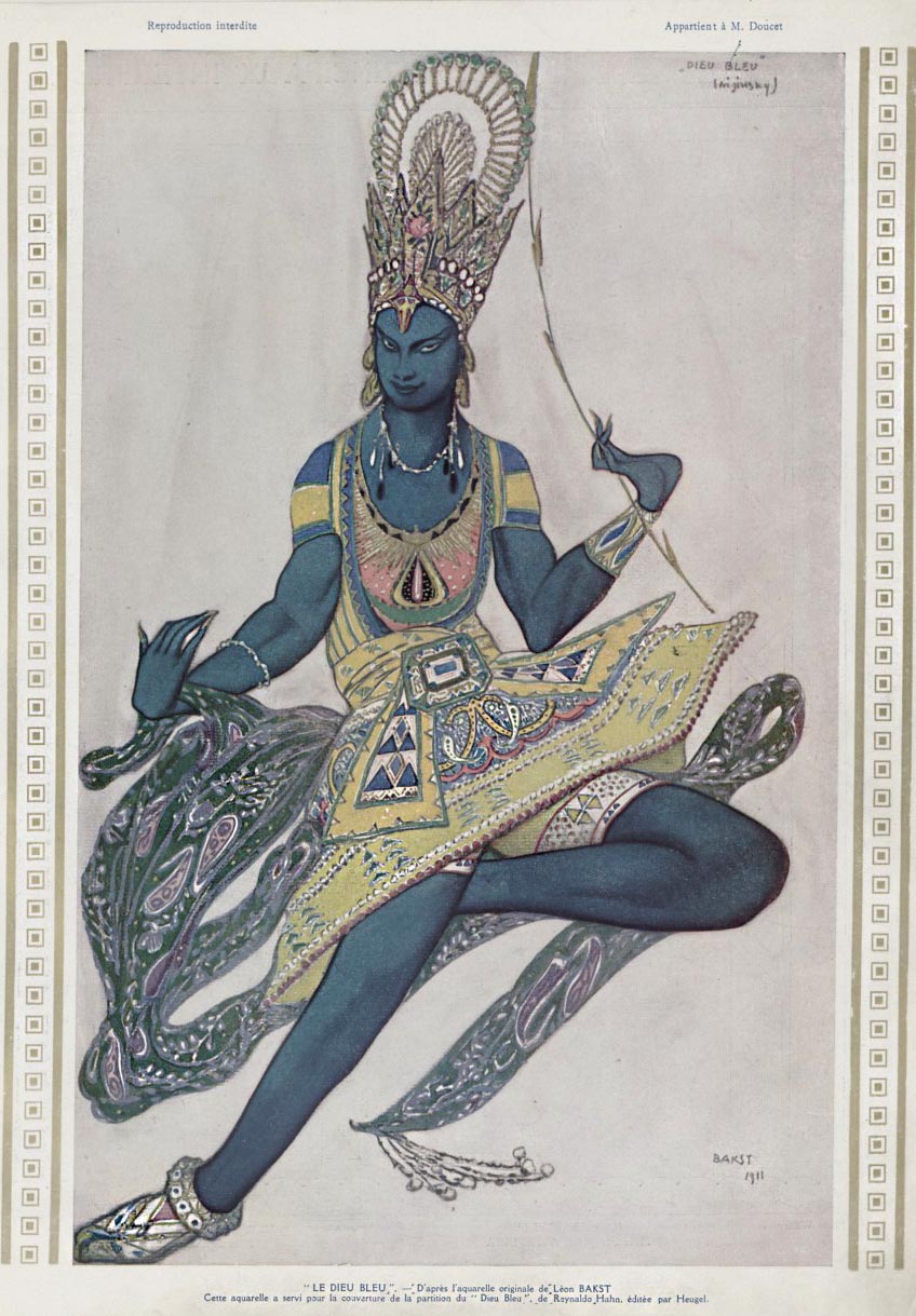 7ème Saison des Ballets Russes, 1912. "Le Dieu Bleu", costume d'après l'aquarelle de León Bakst, 1912. Comœdia Illustré. | src BnF