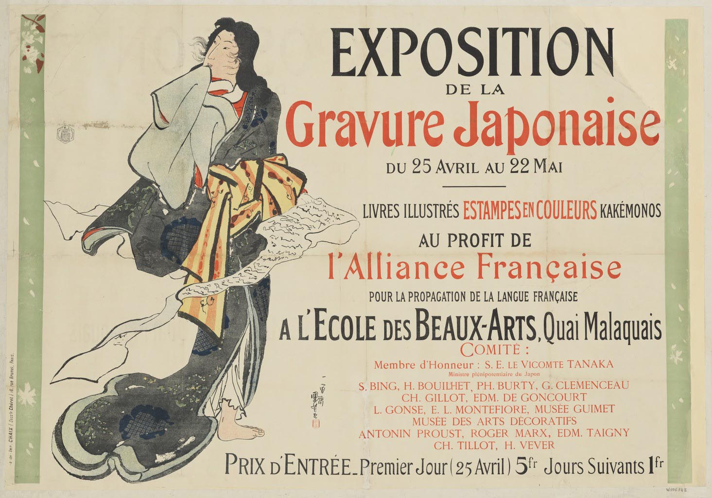 Exposition de la gravure japonaise du 25 avril au 22 mai… A l'Ecole des Beaux Arts… : [affiche] engraving [1890]
Author : Jules Chéret (1836-1932) Illustrateur | src BnF ~ Gallica