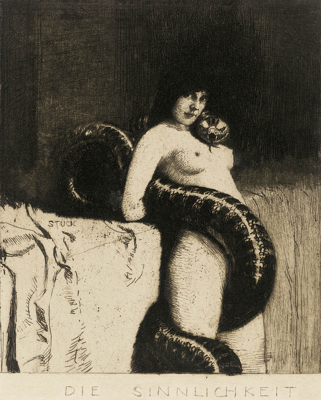 Franz von Stuck :: Die Sinnlichkeit (The Sensuality), um 1891. Radierung auf Büttenpapier (Etching on handmade paper). | src Kunkel Fine Art