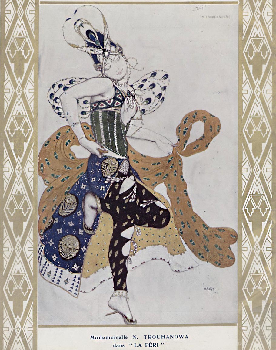 Programme Officiel des Ballets Russes, 1911. Mademoiselle N. Trouhanowa dans "La Péri", d'après l'aquarelle de León Bakst, 1911. Comœdia Illustré. | src BnF