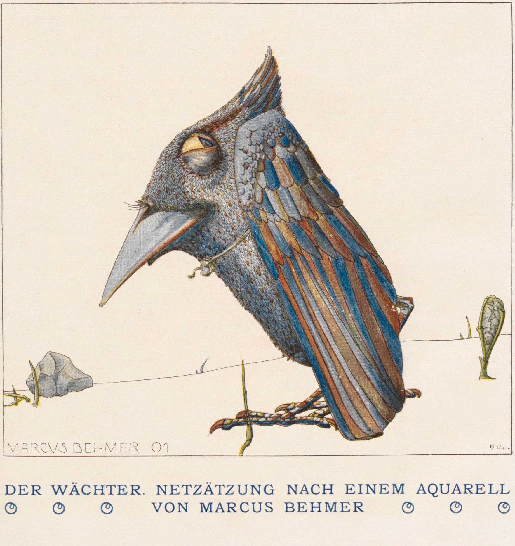 Marcus Behner ~ Der Wächter. Netzätzung nach einem aquarell von Marcus Behmer. Ver Sacrum, 1903. | src ÖNB