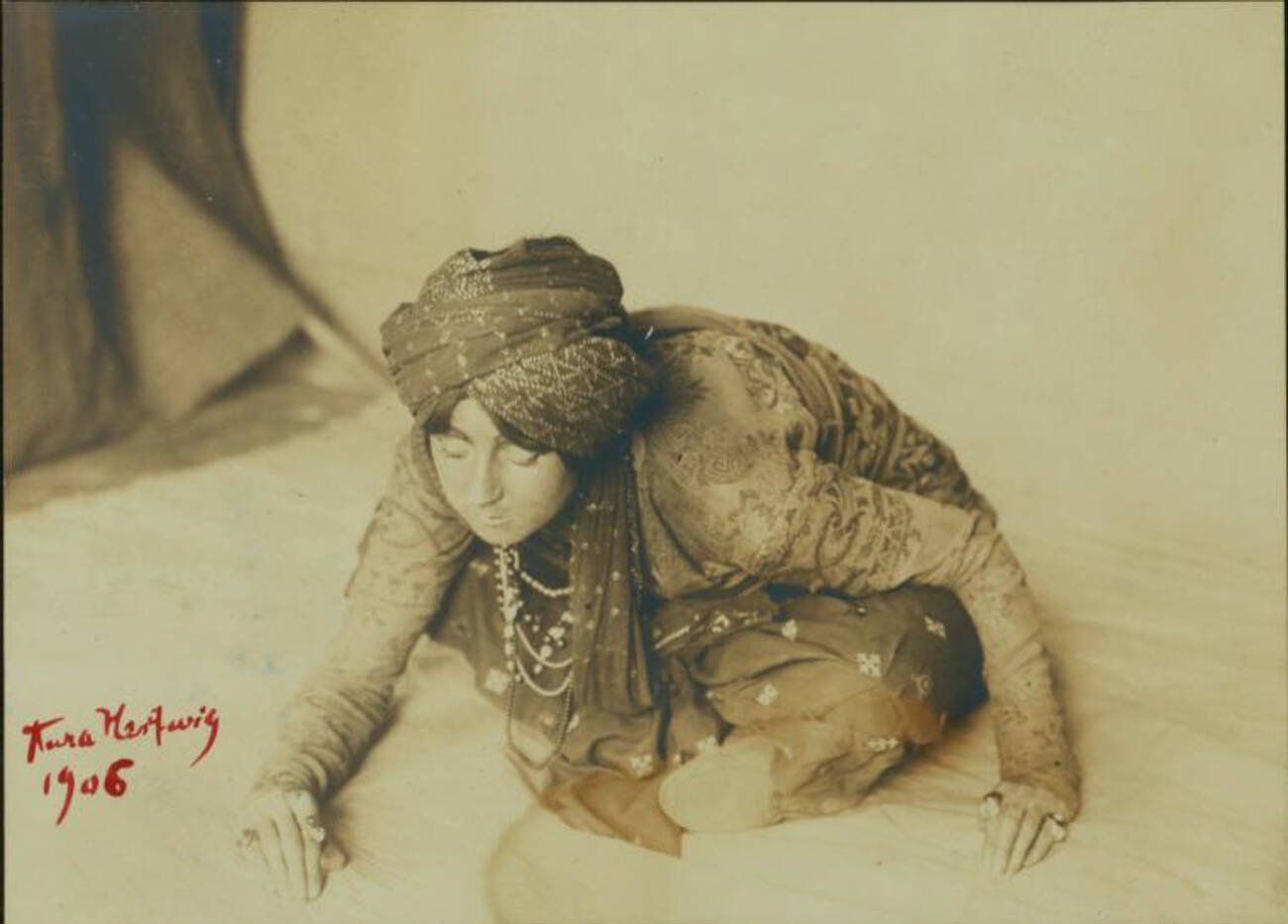 Aura Hartwig ~ Portrait of Ruth St. Denis in 'The Cobras', 1906